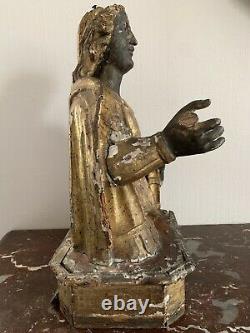 Ancien buste reliquaire sculpture statue sainte vierge religieuse bois doré XVII