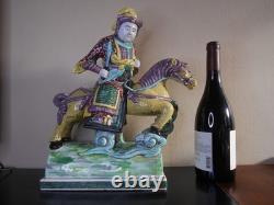 Ancien cavalier cheval chinois grande statue céramique émaillée tuile faîtière