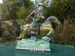 Ancien cavalier cheval chinois grande statue céramique émaillée tuile faîtière