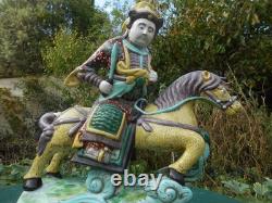 Ancien cavalier cheval chinois grande statue céramique émaillée tuile faîtière