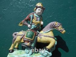 Ancien cavalier cheval chinois grande statue céramique émaillée tuile faîtière
