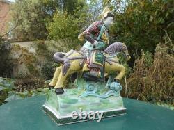 Ancien cavalier cheval chinois grande statue céramique émaillée tuile faîtière