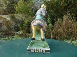 Ancien cavalier cheval chinois grande statue céramique émaillée tuile faîtière