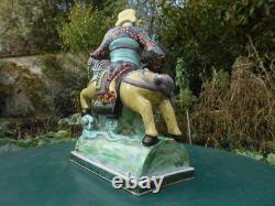Ancien cavalier cheval chinois grande statue céramique émaillée tuile faîtière