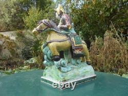 Ancien cavalier cheval chinois grande statue céramique émaillée tuile faîtière