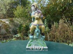 Ancien cavalier cheval chinois grande statue céramique émaillée tuile faîtière