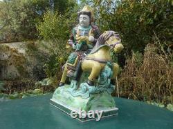 Ancien cavalier cheval chinois grande statue céramique émaillée tuile faîtière