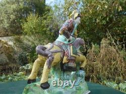 Ancien cavalier cheval chinois grande statue céramique émaillée tuile faîtière