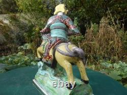 Ancien cavalier cheval chinois grande statue céramique émaillée tuile faîtière