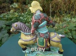 Ancien cavalier cheval chinois grande statue céramique émaillée tuile faîtière