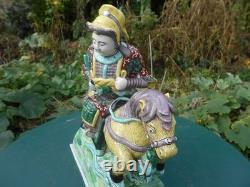 Ancien cavalier cheval chinois grande statue céramique émaillée tuile faîtière