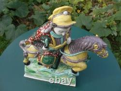 Ancien cavalier cheval chinois grande statue céramique émaillée tuile faîtière