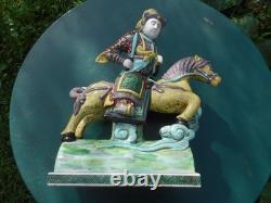 Ancien cavalier cheval chinois grande statue céramique émaillée tuile faîtière
