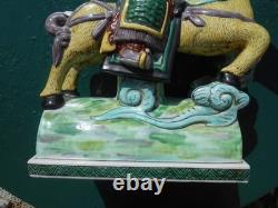 Ancien cavalier cheval chinois grande statue céramique émaillée tuile faîtière
