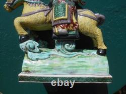 Ancien cavalier cheval chinois grande statue céramique émaillée tuile faîtière