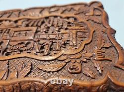 Ancien coffret en bois de Santal sculpté Chine Canton XIX ème dignitaires boite