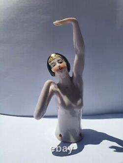 Ancien demi figurine statuette half doll art deco femme sculpture en porcelaine