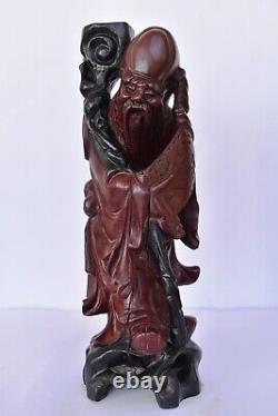 Ancien en Bois Chinois God Longévité Statue Sculpture Figurine Shou Lao Rare