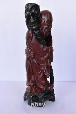Ancien en Bois Chinois God Longévité Statue Sculpture Figurine Shou Lao Rare