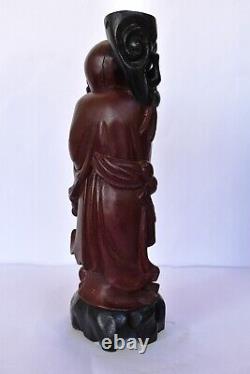 Ancien en Bois Chinois God Longévité Statue Sculpture Figurine Shou Lao Rare