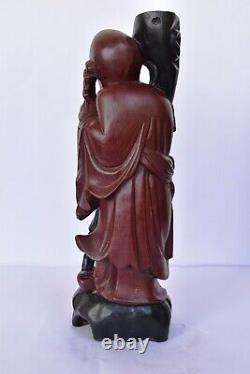 Ancien en Bois Chinois God Longévité Statue Sculpture Figurine Shou Lao Rare