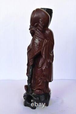 Ancien en Bois Chinois God Longévité Statue Sculpture Figurine Shou Lao Rare