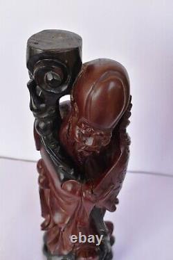 Ancien en Bois Chinois God Longévité Statue Sculpture Figurine Shou Lao Rare