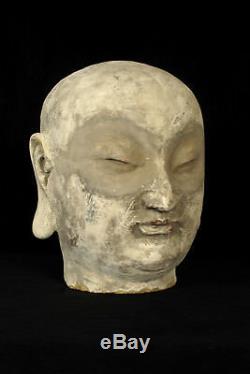 Ancien fragment sculpture torchis tête Bouddha / Décoration bouddhiste religion