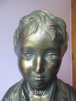 Ancien grand buste d enfant statue en céramique dorée de 41cm vintage