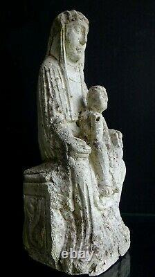 Ancien moulage vierge enfant en majesté pierre Old mother child stone sculpture