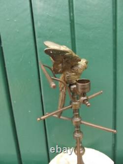 Ancien petit baguier à décor d'un perroquet en bronze et marbre ou albâtre N-1