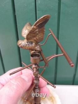 Ancien petit baguier à décor d'un perroquet en bronze et marbre ou albâtre N-2