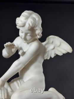 Ancien statue sculpture Ange Amour papillon Psyché antique Albâtre Pugi 19ème
