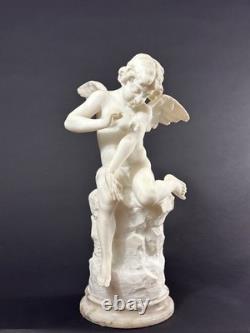 Ancien statue sculpture Ange Amour papillon Psyché antique Albâtre Pugi 19ème