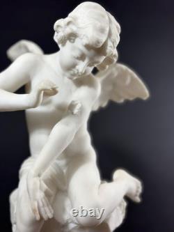 Ancien statue sculpture Ange Amour papillon Psyché antique Albâtre Pugi 19ème