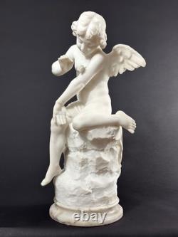 Ancien statue sculpture Ange Amour papillon Psyché antique Albâtre Pugi 19ème