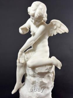 Ancien statue sculpture Ange Amour papillon Psyché antique Albâtre Pugi 19ème