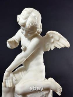 Ancien statue sculpture Ange Amour papillon Psyché antique Albâtre Pugi 19ème