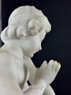 Ancien statue sculpture Ange Amour papillon Psyché antique Albâtre Pugi 19ème
