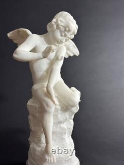 Ancien statue sculpture Ange Amour papillon Psyché antique Albâtre Pugi 19ème