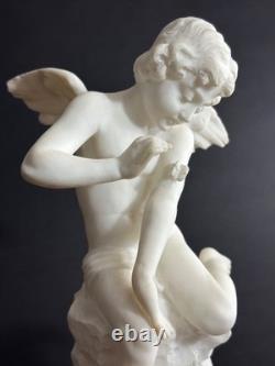 Ancien statue sculpture Ange Amour papillon Psyché antique Albâtre Pugi 19ème