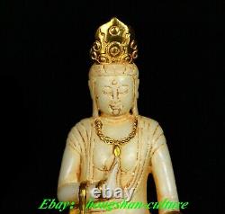 Ancien support en or naturel Hetian Jade Statue de la déesse Kwan-Yin Guan Yin
