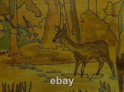 Ancien tableau art deco art nouveau sujet animalier foret bois sculpté