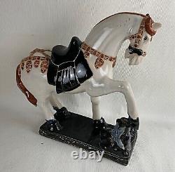 Ancien vintage magnifique sculpture, statue en céramique émaillé d'un cheval