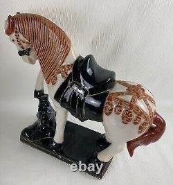 Ancien vintage magnifique sculpture, statue en céramique émaillé d'un cheval
