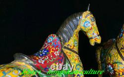 Ancienne Chine Bronze Cloisonné Émail Fengshui Animal Cheval Statue Paire