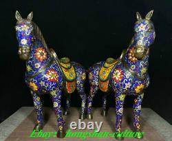 Ancienne Chine Bronze Cloisonné Émail Succès Animal Cheval Statue Paire