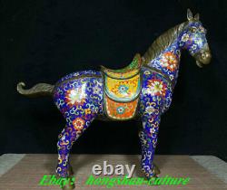 Ancienne Chine Bronze Cloisonné Émail Succès Animal Cheval Statue Paire