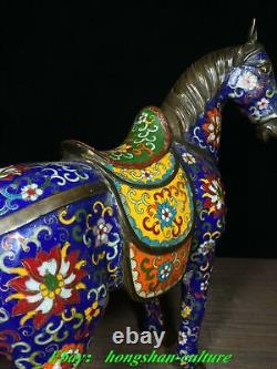 Ancienne Chine Bronze Cloisonné Émail Succès Animal Cheval Statue Paire