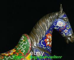 Ancienne Chine Bronze Cloisonné Émail Succès Animal Cheval Statue Paire